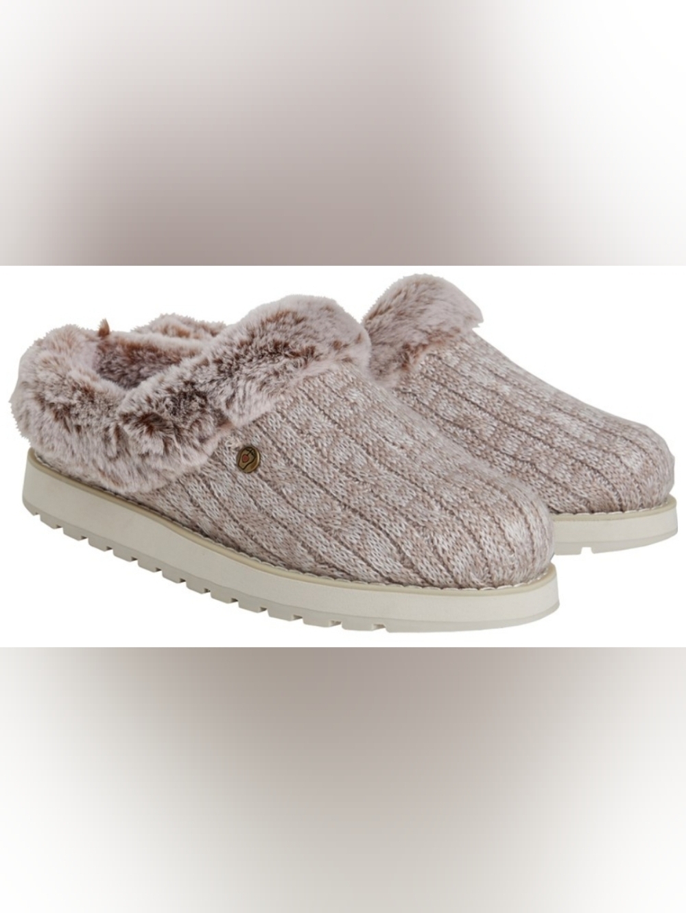Sketchers Keepsakes Ice Angel Cable Knit Faux Fur Clogs Size 10 New